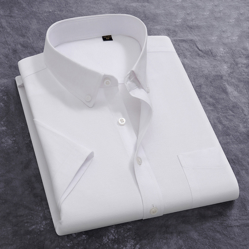 Oxford Cotton Casual Shirt Business - ผ้าฝ้าย 100% ผู้ชาย Oxford เสื้อฤดูร้อนแขนสั้นหลวมลายสีทึบชุดอย่างเป็นทางการเสื้อสีขาว PLUS