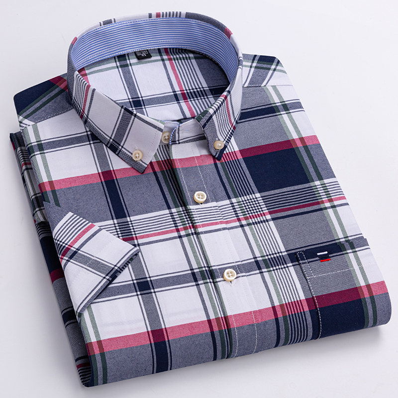 Oxford Cotton Casual Shirt Business - ฤดูร้อน 100% Cotton Oxford เสื้อบุรุษแขนสั้นนุ่มสบายปกติ Fit