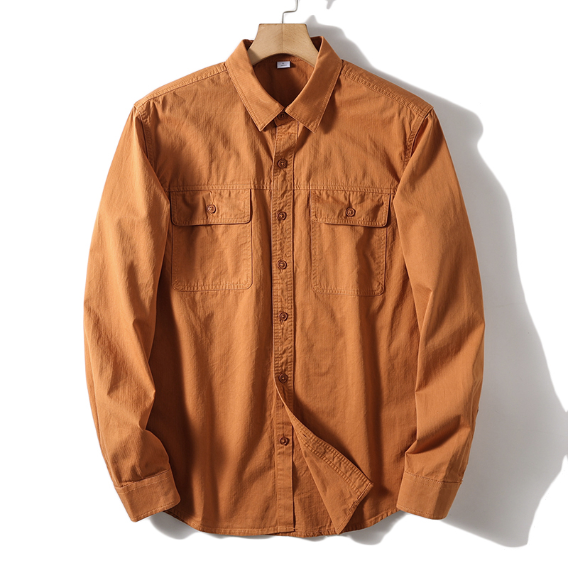 Oxford Cotton Casual Shirt Business - เสื้อเชิ้ตแขนยาวมีกระเป๋าคู่สีล้วนสำหรับสุภาพบุรุษย้อนยุค, เสื้อเชิ้ตลำลองแนวธุรกิจ