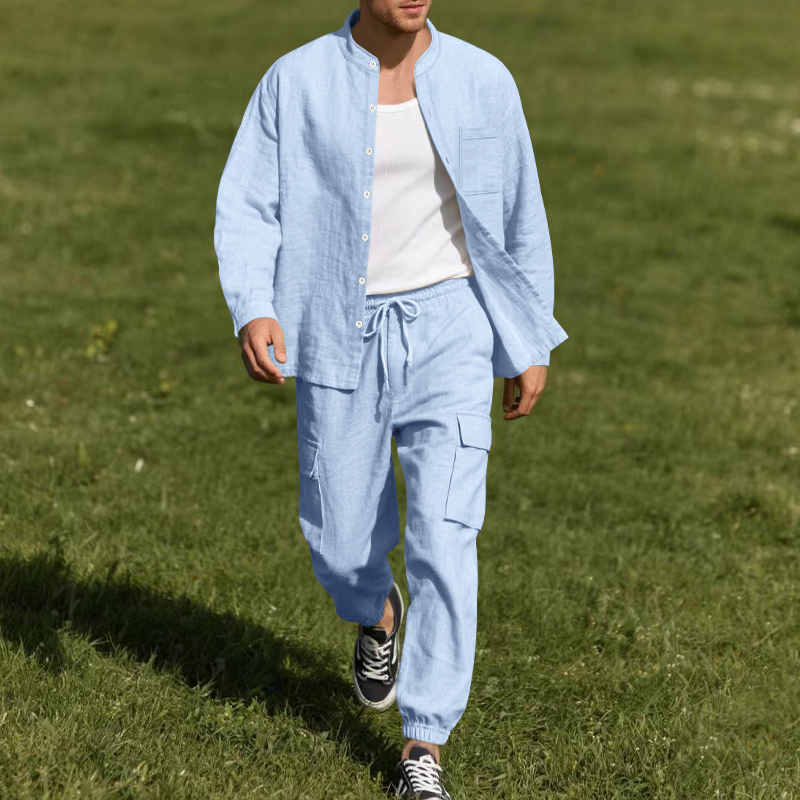ชุดเซ็ตผ้าลินินระบายอากาศสำหรั - Mens Linen Shirt Long Sleeve บทวิจารณ์และราคา