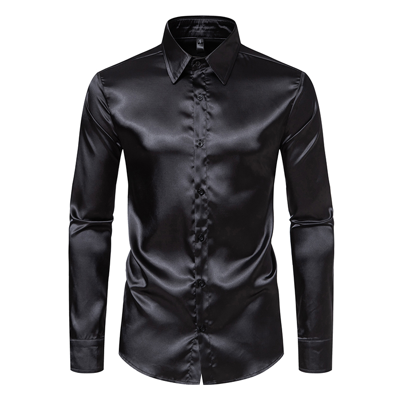 ผู้ชายสีดําซาตินหรูหราชุดเสื้อ - Mens Satin Silk Dress Shirt บทวิจารณ์และราคา