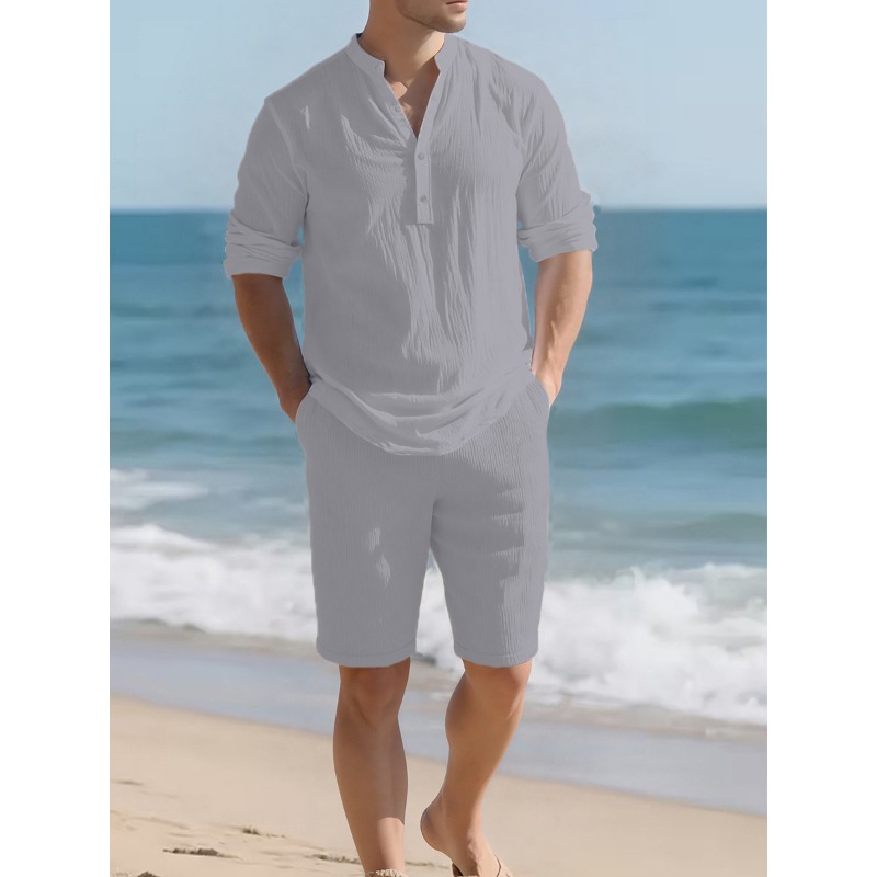 ชุดเซ็ตสองชิ้นผ้าลินินผสมสีขาว - Mens Linen Shirt Long Sleeve บทวิจารณ์และราคา