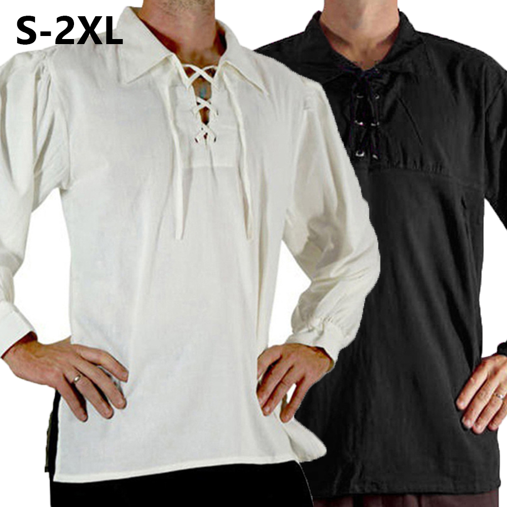 เสื้อผู้ชายสไตล์ยุคกลาง ยุคฟื้ - Medieval Gothic Lace Up Pirate Shirt บทวิจารณ์และราคา