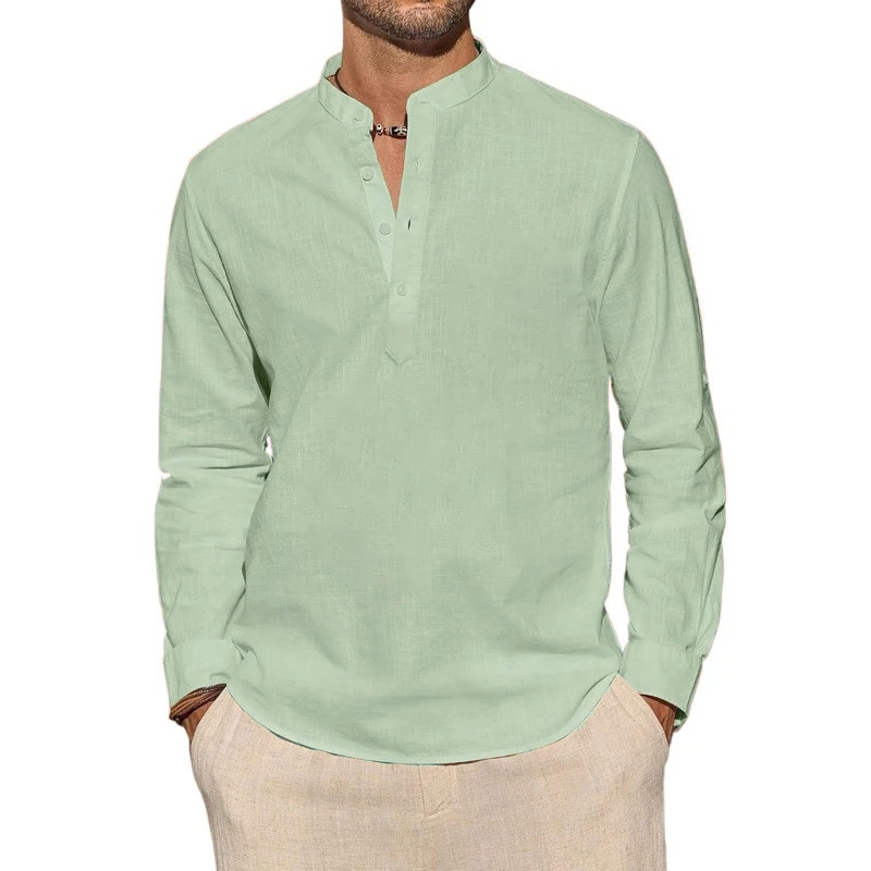 เสื้อยืดแขนยาวผู้ชาย สไตล์ลำลอ - Mens Linen Shirt Long Sleeve บทวิจารณ์และราคา