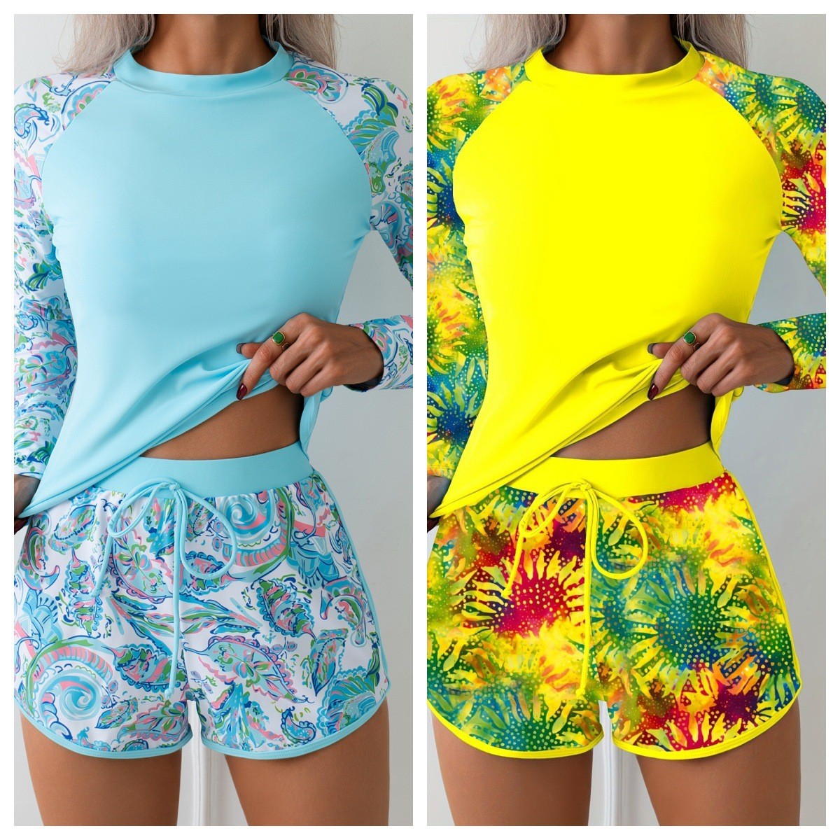 ชุดว่ายน้ำผู้หญิง ท็อปแขนยาวแบ - Shorts บทวิจารณ์และราคา