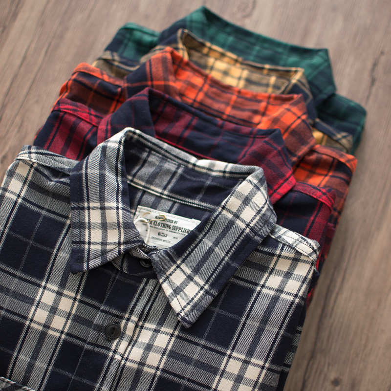 ฤดูใบไม้ร่วงใหม่อเมริกันRetro  - Flannel Plaid Shirt Heavy Weight บทวิจารณ์และราคา