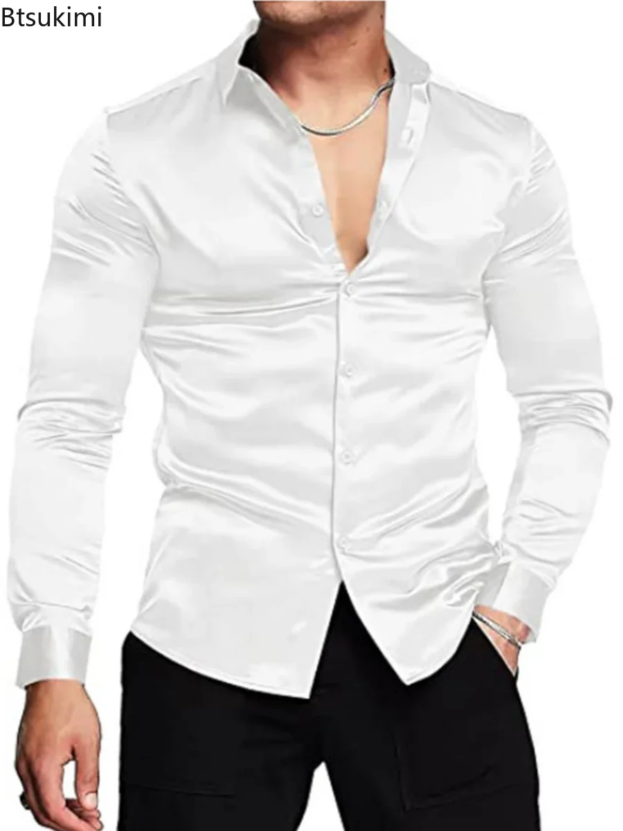 เสื้อเชิ้ตผ้าซาตินไหมเงาหรูหรา - Mens Satin Silk Dress Shirt บทวิจารณ์และราคา