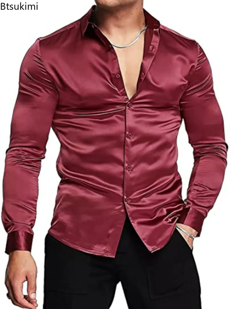เสื้อเชิ้ตผ้าซาตินไหมเงาหรูหรา - Mens Satin Silk Dress Shirt บทวิจารณ์และราคา