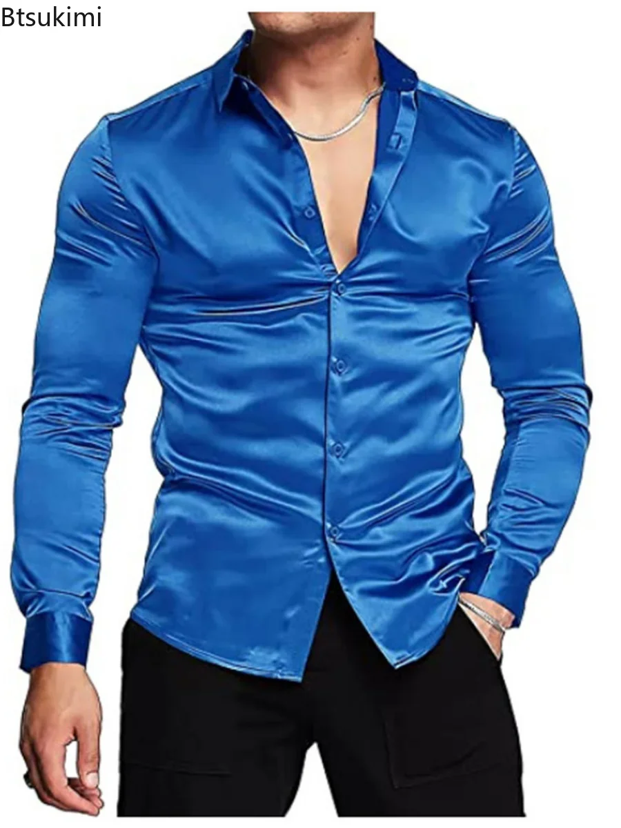 เสื้อเชิ้ตผ้าซาตินไหมเงาหรูหรา - Mens Satin Silk Dress Shirt บทวิจารณ์และราคา