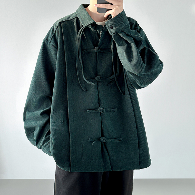 2025 ผู้ชายRetroสไตล์จีนCordur - Corduroy Button Up Shirt Men บทวิจารณ์และราคา